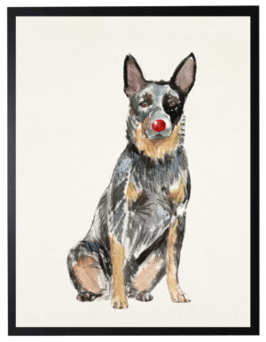 Watercolor Cattle Dog with  rudolph nose