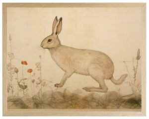 Vintage bunny with flowers painting reproduction