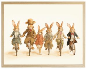 Vintage Bunny family on bicycles
