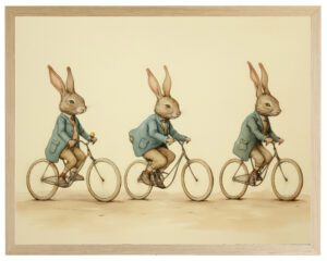Bunny friends on bicycles