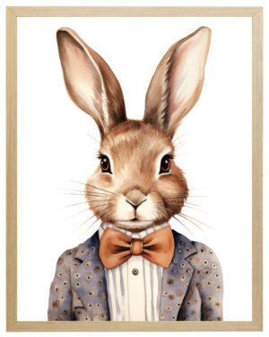 Painting of a bunny dressed in a bowtie