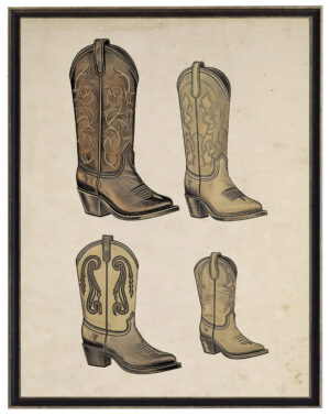 Vintage western cowboy boots poster reproduction