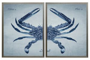 Navy diptych crab on a light blue background