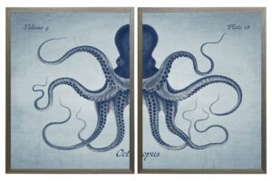 Navy diptych octopus on a light blue background