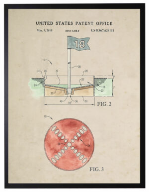 Watercolor disc golf patent on a distressed bacgkround