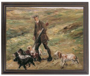 Vintage man with hunting dog oil reproduction
