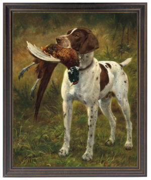 Vintage Dog with pheasant Oil Portrait Reproduction