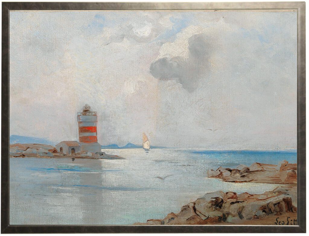 Coastal landscape vintage oil reproduction